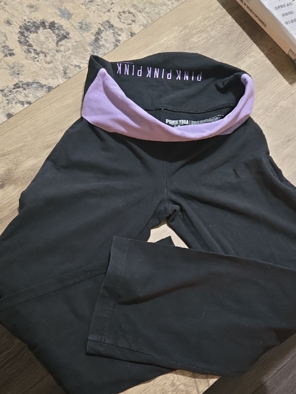 Y2K PINK YOGA by Victoria's Secret Black Leggings with Lilac Waistband